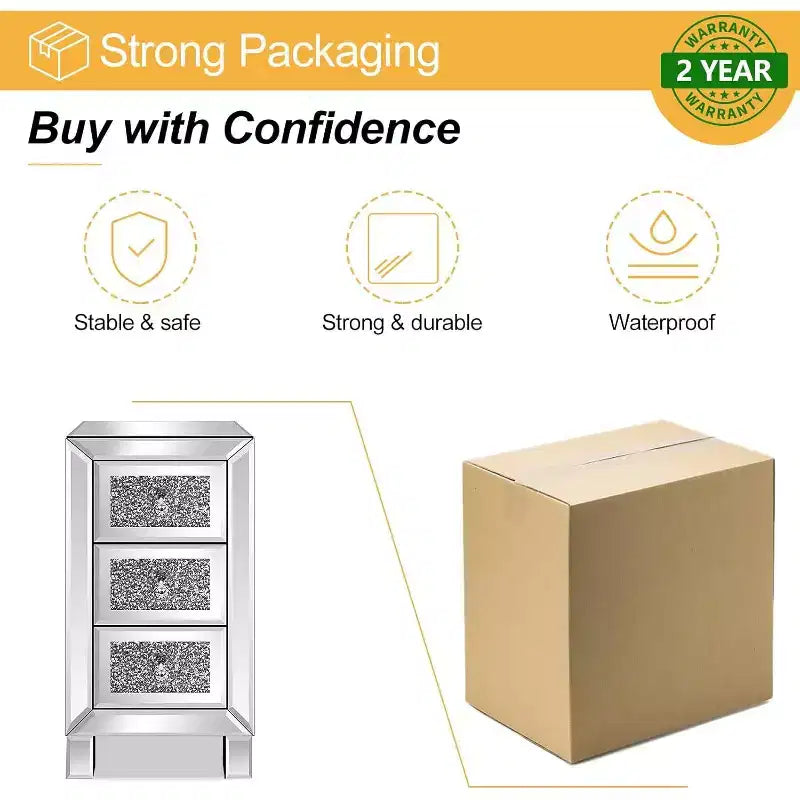 3-Drawer Mirrored Nightstand