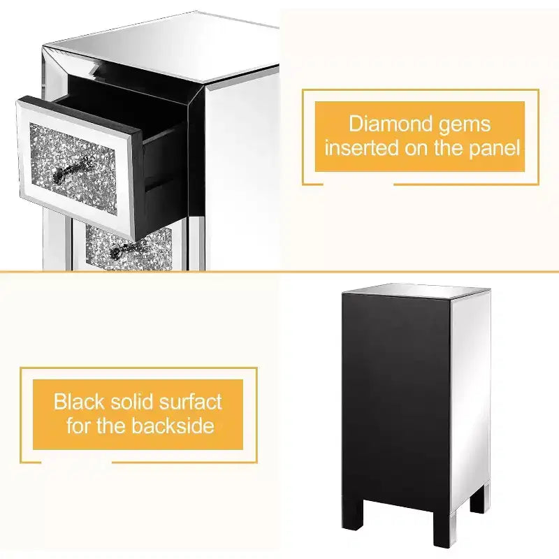 3-Drawer Mirrored Nightstand
