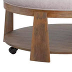 41 Inch Ottoman Coffee Table, Button Tufted Beige Fabric, Brown Wood