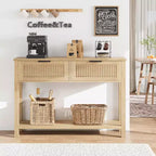 43.3'' Console Table with 2 Drawer, Farmhouse Rustic Skinny Entryway Table, Modern Wood Metal Hallway Sofa Table with Shelf, Narrow Couch Entry Table