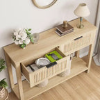 43.3'' Console Table with 2 Drawer, Farmhouse Rustic Skinny Entryway Table, Modern Wood Metal Hallway Sofa Table with Shelf, Narrow Couch Entry Table
