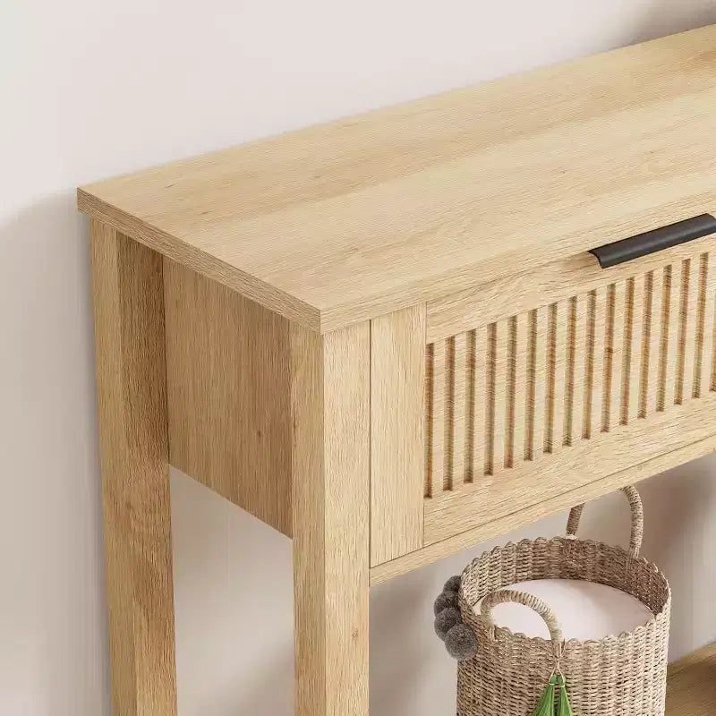 43.3'' Console Table with 2 Drawer, Farmhouse Rustic Skinny Entryway Table, Modern Wood Metal Hallway Sofa Table with Shelf, Narrow Couch Entry Table