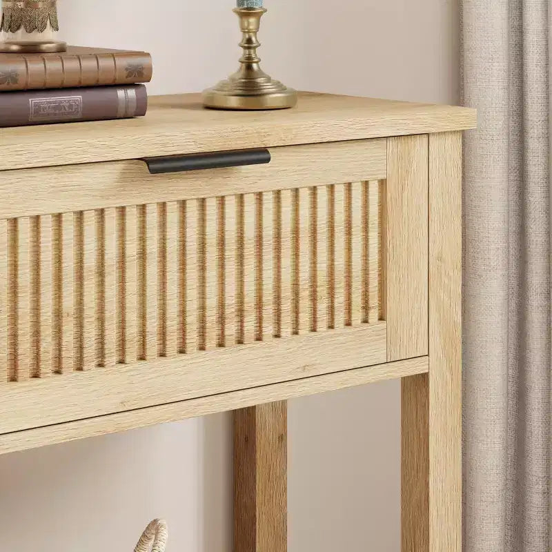 43.3'' Console Table with 2 Drawer, Farmhouse Rustic Skinny Entryway Table, Modern Wood Metal Hallway Sofa Table with Shelf, Narrow Couch Entry Table