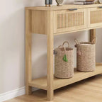 43.3'' Console Table with 2 Drawer, Farmhouse Rustic Skinny Entryway Table, Modern Wood Metal Hallway Sofa Table with Shelf, Narrow Couch Entry Table