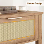 43'' Rattan Console Sofa Table, 2 Drawer Entryway Table with Synthetic Rattan Surface, Open Shelf, Behind Couch Entry Foyer Hallway Storage