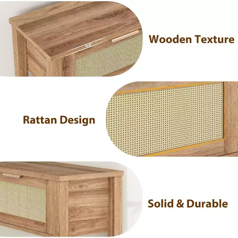 43'' Rattan Console Sofa Table, 2 Drawer Entryway Table with Synthetic Rattan Surface, Open Shelf, Behind Couch Entry Foyer Hallway Storage