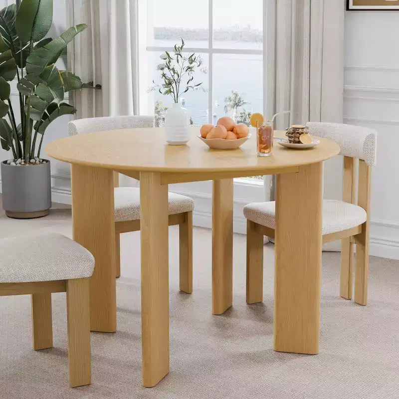 42 Inch Walnut Colored Circular Dining Table, Suitable For Dining With Multiple People At The Same Time, Suitable For Both Dining And Living Rooms