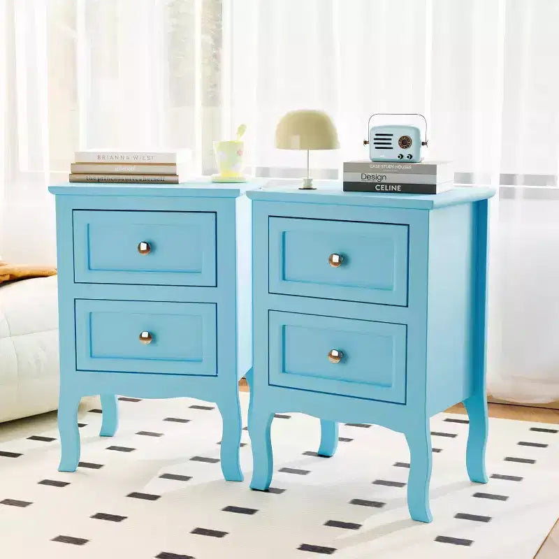 Bonnlo Nightstand Set of 2, Bed Side Table/Night Stand with 2 Drawers, Blue, Small for Bedroom