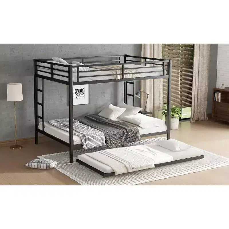 Queen over Queen Bunk Bed with Twin Trundle