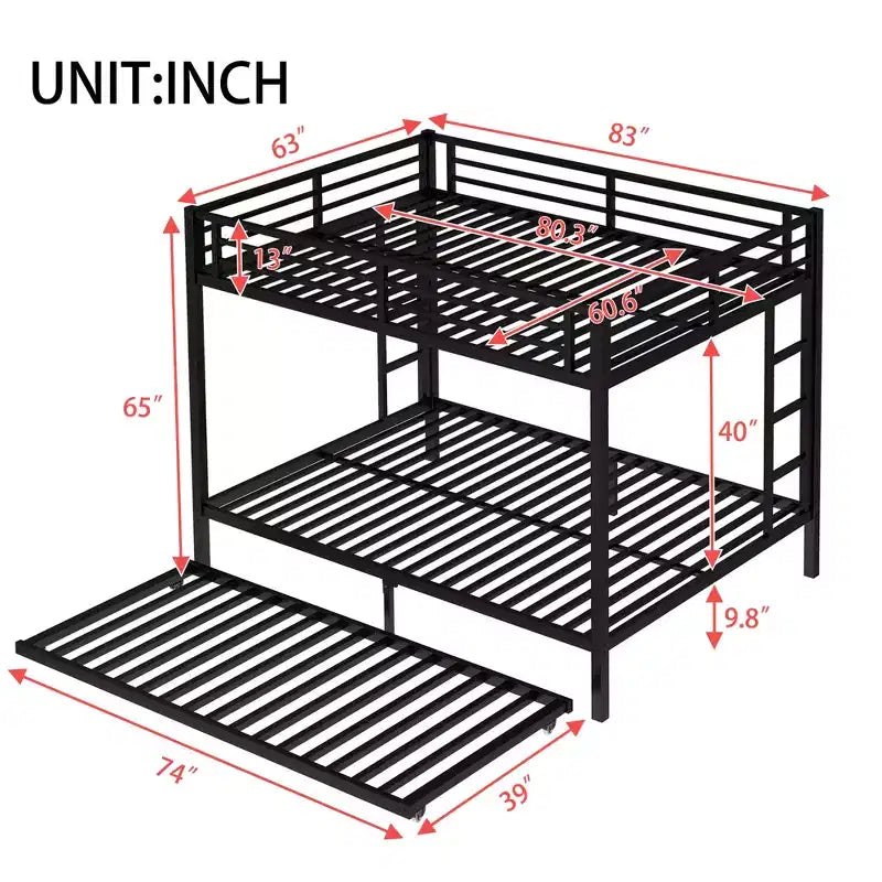 Queen over Queen Bunk Bed with Twin Trundle