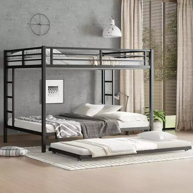 Queen over Queen Bunk Bed with Twin Trundle