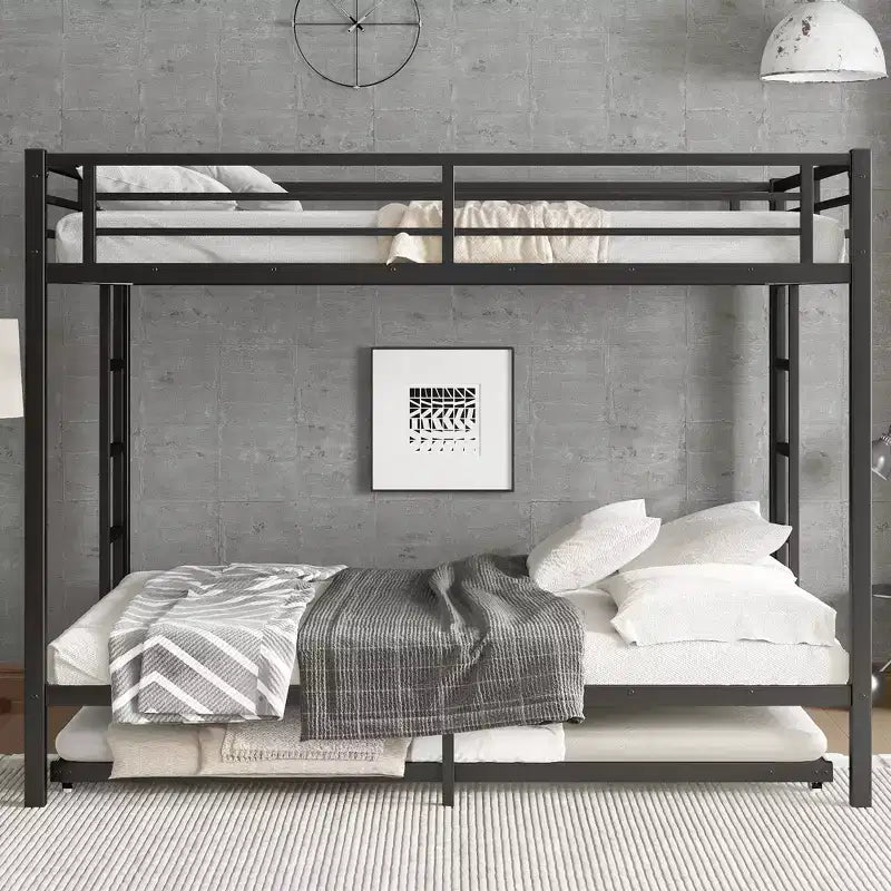 Queen over Queen Bunk Bed with Twin Trundle
