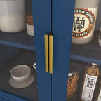 Tempered Glass Door Tall Storage Bookcase with adjustable board, 4 doors MDF painting finished cabinet, Navy Blue, Living room Bedroom storage