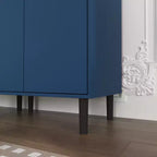 Tempered Glass Door Tall Storage Bookcase with adjustable board, 4 doors MDF painting finished cabinet, Navy Blue, Living room Bedroom storage