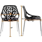 Modern Stackable Dining Chair Set of 4, Black, Plastic Birch Sapling Chairs for Dining Room, Living Room, Office