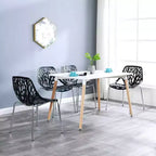 Modern Stackable Dining Chair Set of 4, Black, Plastic Birch Sapling Chairs for Dining Room, Living Room, Office