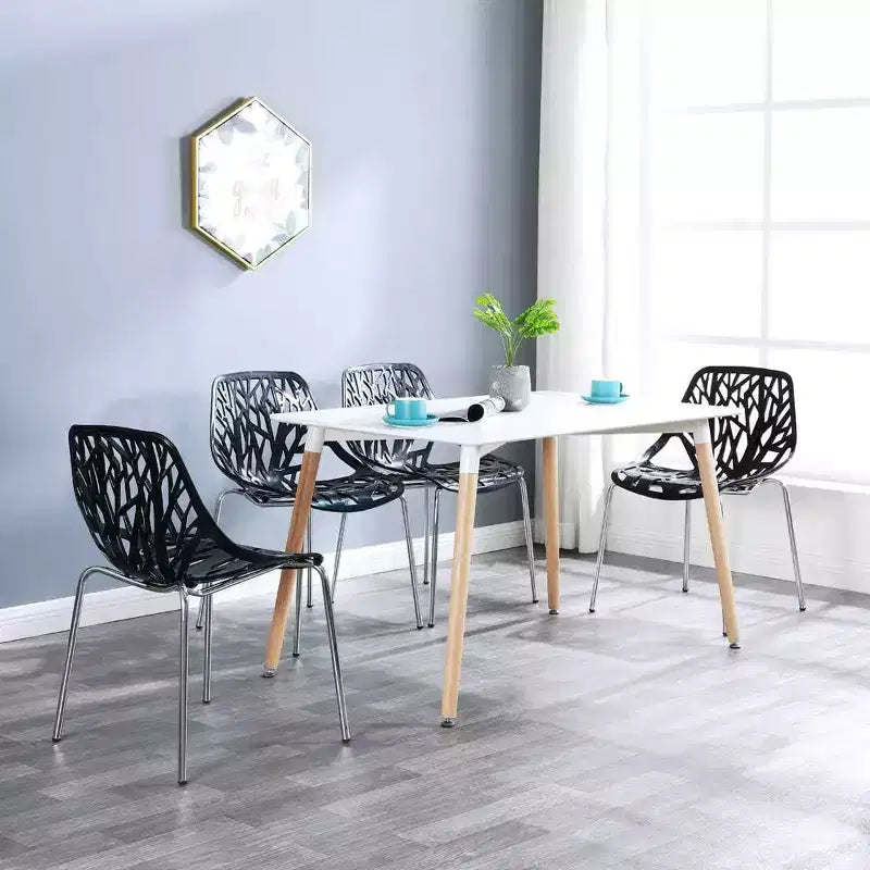 Modern Stackable Dining Chair Set of 4, Black, Plastic Birch Sapling Chairs for Dining Room, Living Room, Office