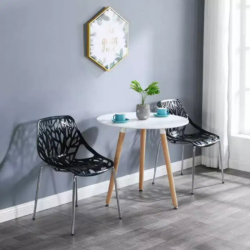 Modern Stackable Dining Chair Set of 4, Black, Plastic Birch Sapling Chairs for Dining Room, Living Room, Office
