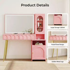 48 Makeup Vanity with Mirror and Lights, Fluted Modern Vanity with Glass top & Storage Cabinet