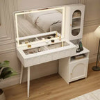 48 Makeup Vanity with Mirror and Lights, Fluted Modern Vanity with Glass top & Storage Cabinet