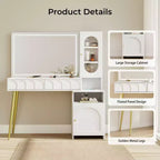48 Makeup Vanity with Mirror and Lights, Fluted Modern Vanity with Glass top & Storage Cabinet