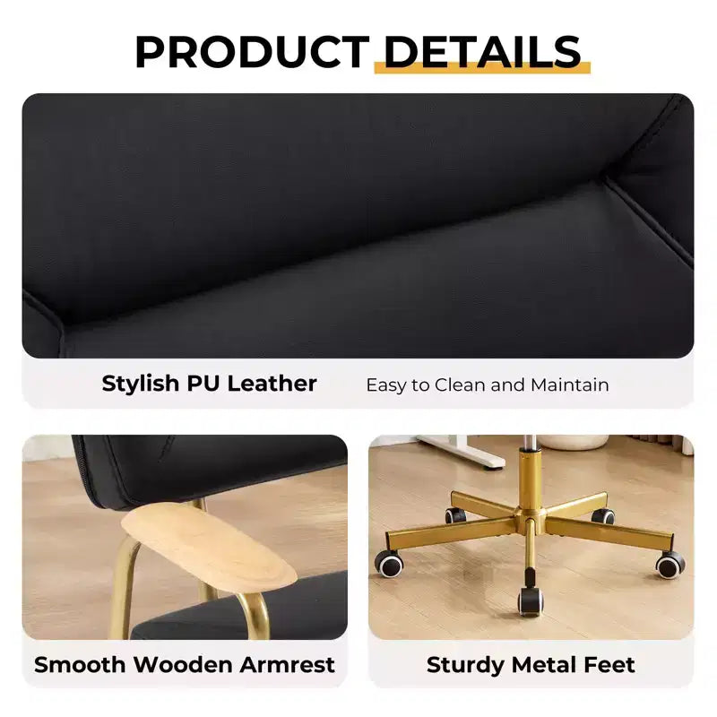 Office Desk Chair, Comfort Padded, Modern Style with 360 Swivel Wheels for Office/Study/Vanity/Home
