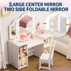 Vanity Table with Light, 2 in 1 Princess Makeup Desk with Touch Light Detachable Tri-Folding Mirror