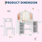 Vanity Table with Light, 2 in 1 Princess Makeup Desk with Touch Light Detachable Tri-Folding Mirror