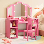 Vanity Table with Light, 2 in 1 Princess Makeup Desk with Touch Light Detachable Tri-Folding Mirror
