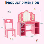 Vanity Table with Light, 2 in 1 Princess Makeup Desk with Touch Light Detachable Tri-Folding Mirror