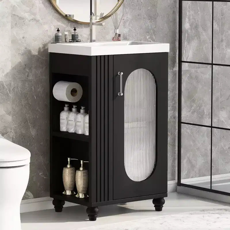 20 Bathroom Vanity with Sink, Freestanding Bathroom Vanity Ceramic Sink Combo Set Storage Cabinet with Adjustable Shelves