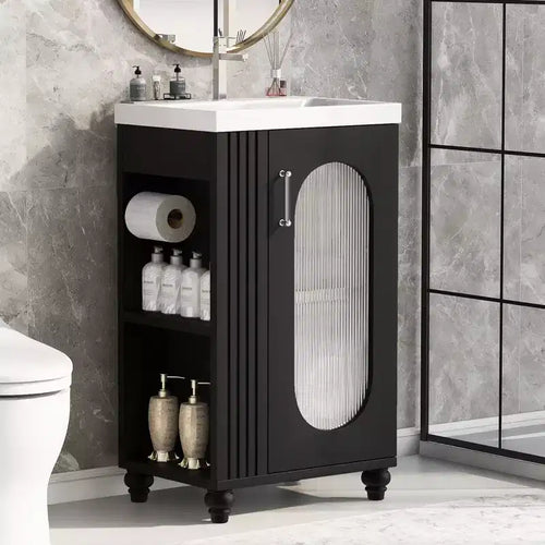 20 Bathroom Vanity with Sink, Freestanding Bathroom Vanity Ceramic Sink Combo Set Storage Cabinet with Adjustable Shelves