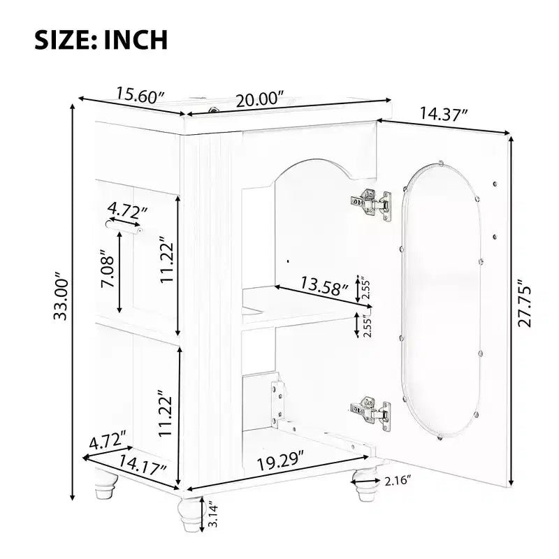20 Bathroom Vanity with Sink, Freestanding Bathroom Vanity Ceramic Sink Combo Set Storage Cabinet with Adjustable Shelves
