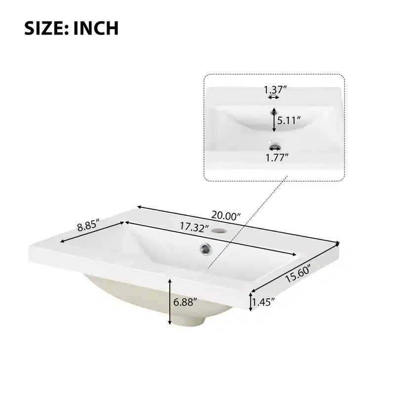 20 Bathroom Vanity with Sink, Freestanding Bathroom Vanity Ceramic Sink Combo Set Storage Cabinet with Adjustable Shelves