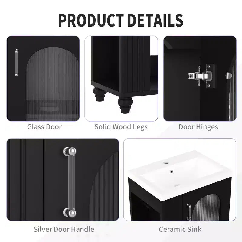 20 Bathroom Vanity with Sink, Freestanding Bathroom Vanity Ceramic Sink Combo Set Storage Cabinet with Adjustable Shelves