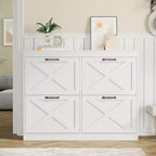 Shoe Storage Cabinet with 4 Flip Drawers, Freestanding Hidden Shoe Organizer, Wooden Shoe Rack Cabinet for Hallway Living Room Apartment