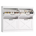 Shoe Storage Cabinet with 4 Flip Drawers, Freestanding Hidden Shoe Organizer, Wooden Shoe Rack Cabinet for Hallway Living Room Apartment