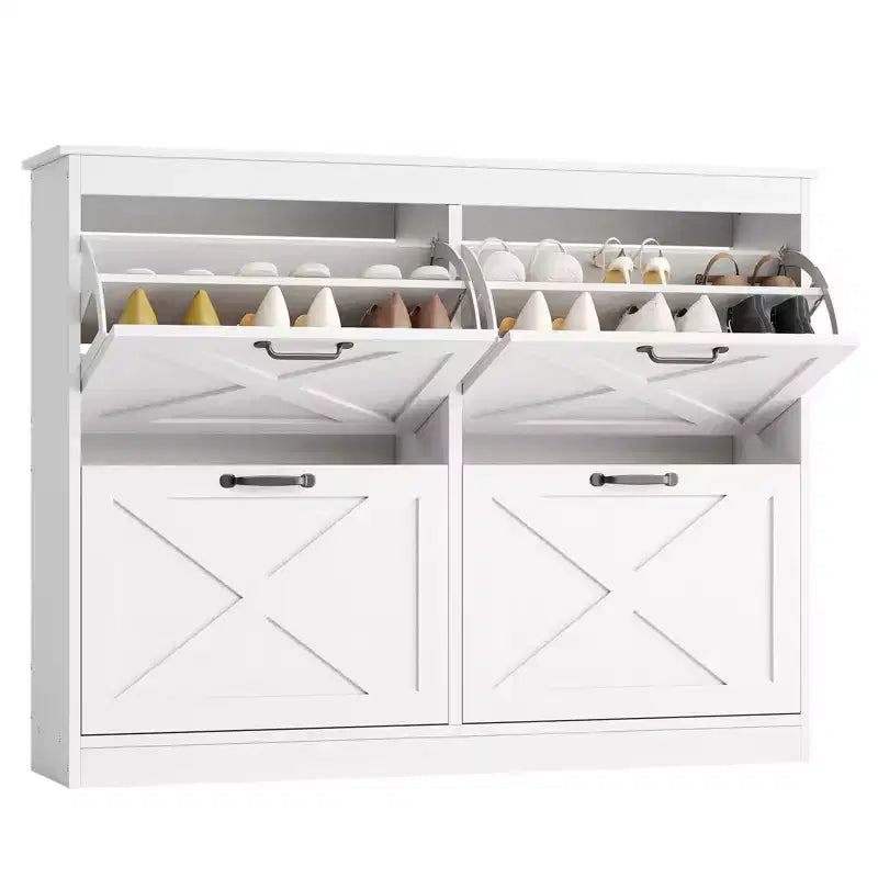Shoe Storage Cabinet with 4 Flip Drawers, Freestanding Hidden Shoe Organizer, Wooden Shoe Rack Cabinet for Hallway Living Room Apartment