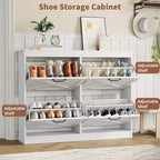 Shoe Storage Cabinet with 4 Flip Drawers, Freestanding Hidden Shoe Organizer, Wooden Shoe Rack Cabinet for Hallway Living Room Apartment