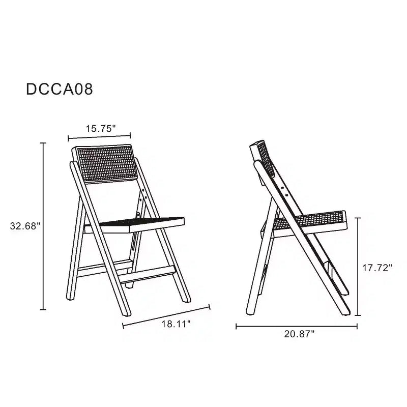 Set of 4 Cane Folding Dining Chairs Black/Natural: Solid Wood, No Assembly Required, Matte Finish