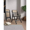 Set of 4 Cane Folding Dining Chairs Black/Natural: Solid Wood, No Assembly Required, Matte Finish