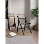 Set of 4 Cane Folding Dining Chairs Black/Natural: Solid Wood, No Assembly Required, Matte Finish