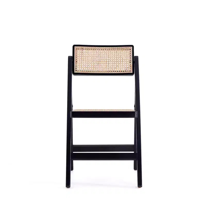 Set of 4 Cane Folding Dining Chairs Black/Natural: Solid Wood, No Assembly Required, Matte Finish