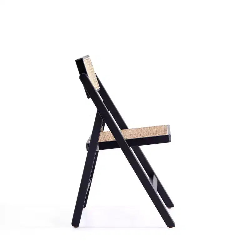 Set of 4 Cane Folding Dining Chairs Black/Natural: Solid Wood, No Assembly Required, Matte Finish