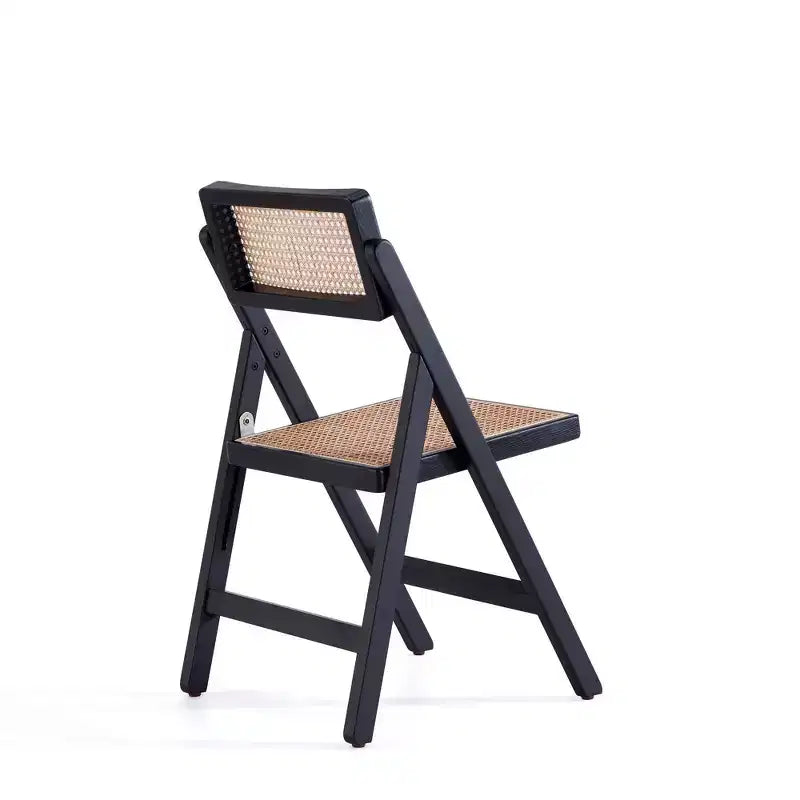 Set of 4 Cane Folding Dining Chairs Black/Natural: Solid Wood, No Assembly Required, Matte Finish