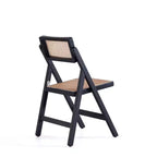 Set of 4 Cane Folding Dining Chairs Black/Natural: Solid Wood, No Assembly Required, Matte Finish
