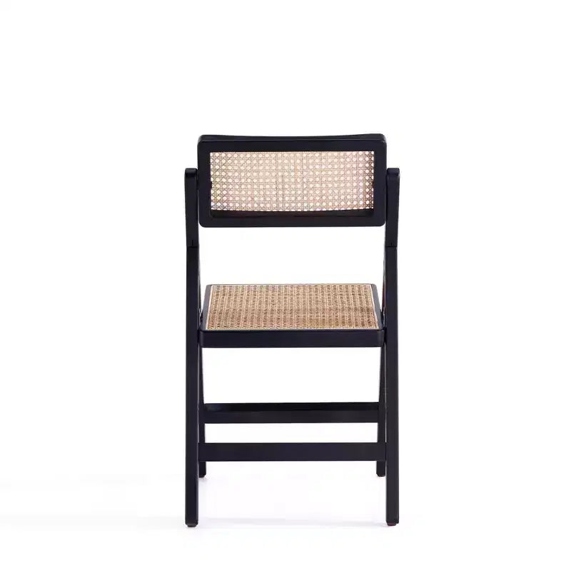 Set of 4 Cane Folding Dining Chairs Black/Natural: Solid Wood, No Assembly Required, Matte Finish