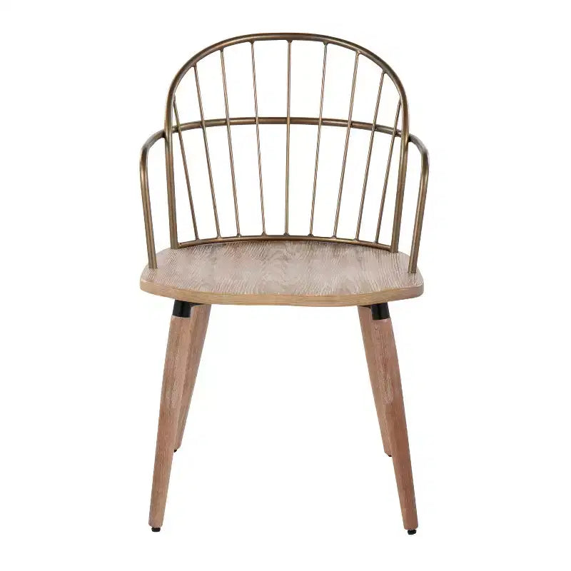 Dining Chair Antique Copper/White Wash: Farmhouse Style, Spindle-Back, Wood & Metal Frame