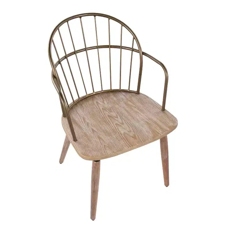 Dining Chair Antique Copper/White Wash: Farmhouse Style, Spindle-Back, Wood & Metal Frame