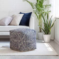 Hanalei Pouf Blue/Ivory - Anji Mountain: Modern Square Medallion Pattern, 21" Padded Seat, Handmade, Polyester